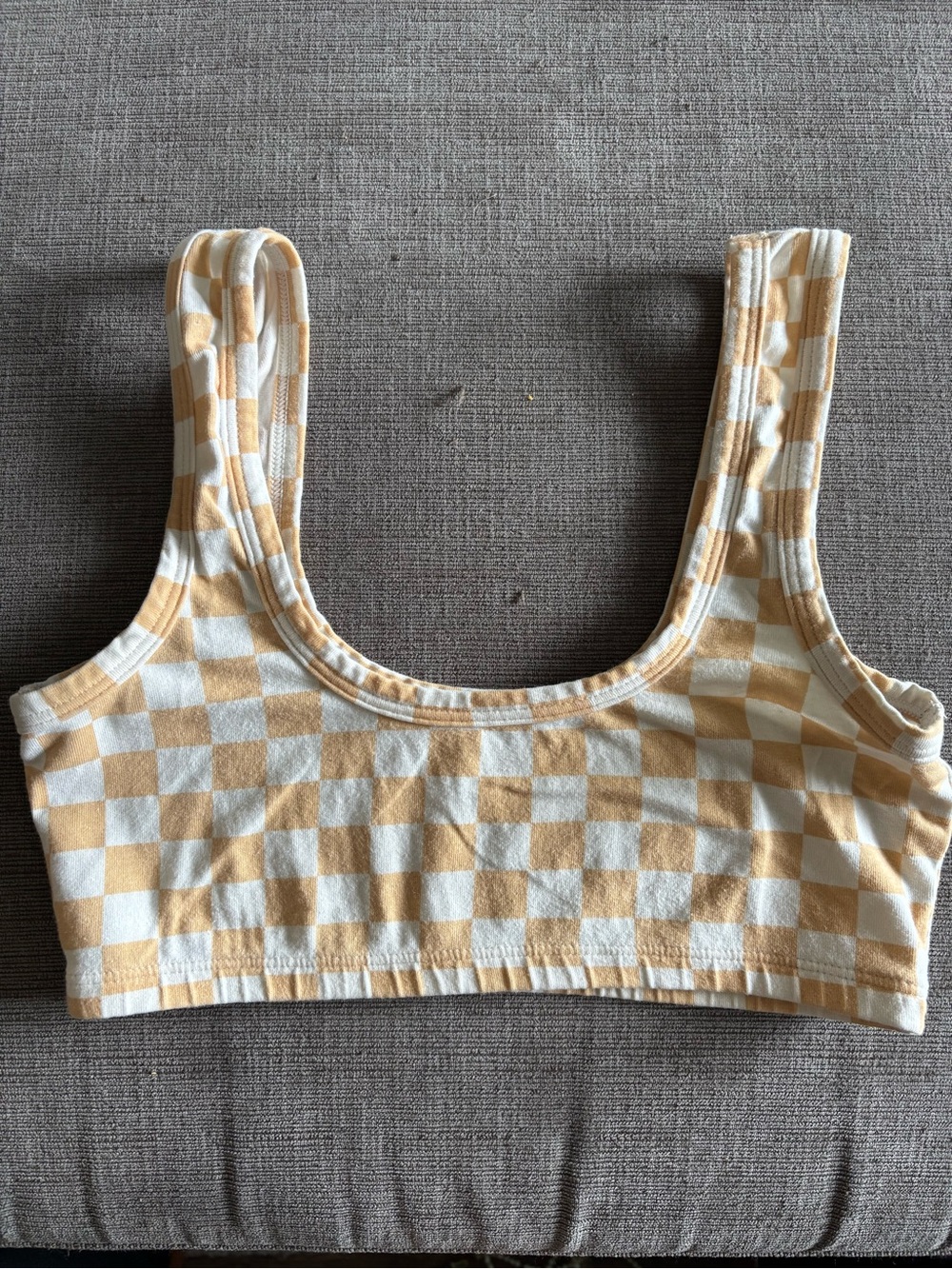 ARQ Classic Wide Strap Bra in White and Yellow Check